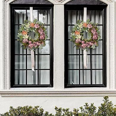 24" Spring Peony Wreath with Succulents for Front Door, Summer Floral Decor