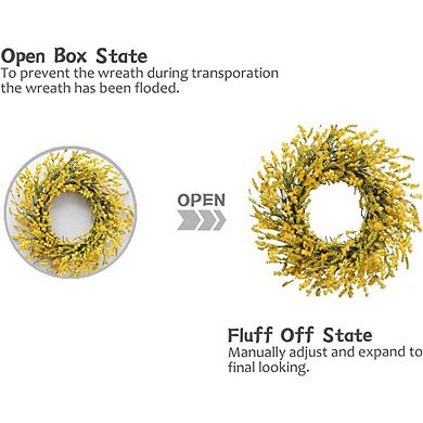 20 Inch Yellow Flower Front Door Wreath, Rustic Farmhouse Spring Summer Decor