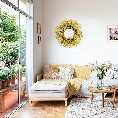 20 Inch Yellow Flower Front Door Wreath, Rustic Farmhouse Spring Summer Decor