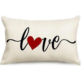 Valentine’s Day Red Heart Lumbar Pillow Cover 12x20 Inch Decorative Cushion Case