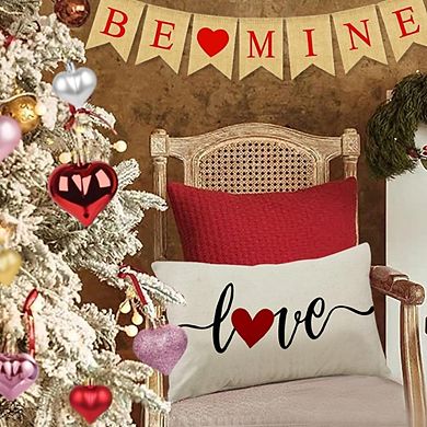 Valentine’s Day Red Heart Lumbar Pillow Cover 12x20 Inch Decorative Cushion Case