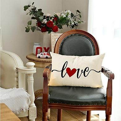 Valentine’s Day Red Heart Lumbar Pillow Cover 12x20 Inch Decorative Cushion Case