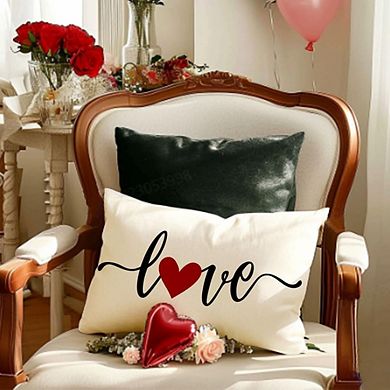 Valentine’s Day Red Heart Lumbar Pillow Cover 12x20 Inch Decorative Cushion Case