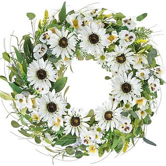 Spring Sunflower Wreath 21.6" with Daisy & Eucalyptus for Front Door Decor