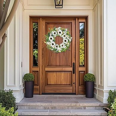 Spring Sunflower Wreath 21.6" with Daisy & Eucalyptus for Front Door Decor