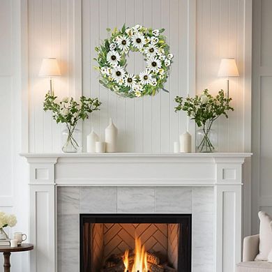 Spring Sunflower Wreath 21.6" with Daisy & Eucalyptus for Front Door Decor