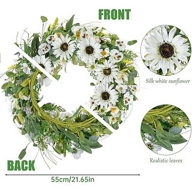 Spring Sunflower Wreath 21.6" with Daisy & Eucalyptus for Front Door Decor