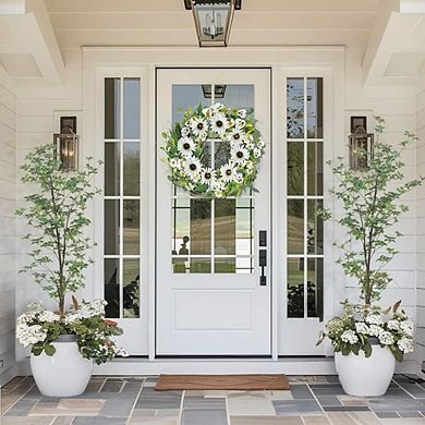Spring Sunflower Wreath 21.6" with Daisy & Eucalyptus for Front Door Decor