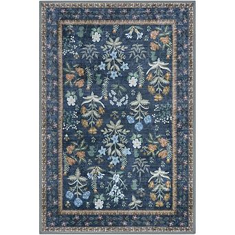Boho 2x3 Entryway Rug Navy Floral, Super Thin, Non-Slip, Soft Area Rug