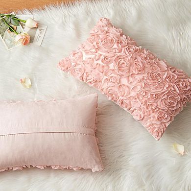 3D Rose Flower Pillow Cover, Romantic Chiffon 12x20