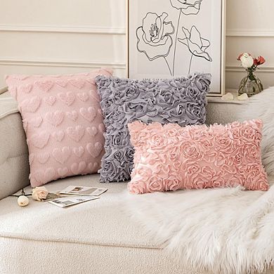 3D Rose Flower Pillow Cover, Romantic Chiffon 12x20