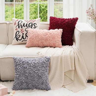 3D Rose Flower Pillow Cover, Romantic Chiffon 12x20