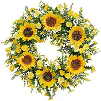 21 Inch Sunflower Wreath for Front Door, Yellow Spring Summer Decor