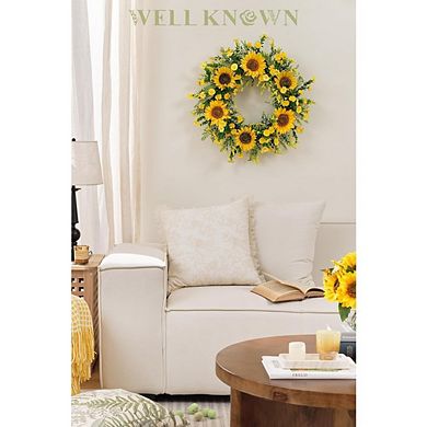 21 Inch Sunflower Wreath for Front Door, Yellow Spring Summer Decor