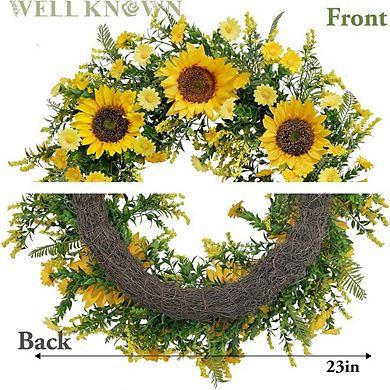 21 Inch Sunflower Wreath for Front Door, Yellow Spring Summer Decor