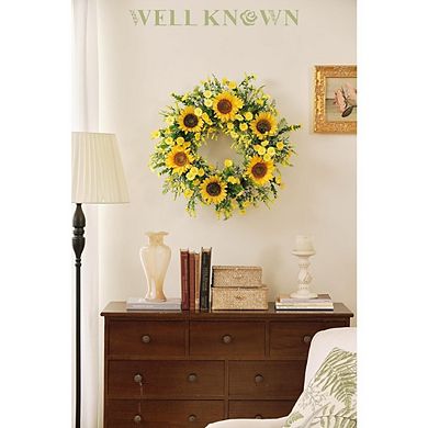 21 Inch Sunflower Wreath for Front Door, Yellow Spring Summer Decor