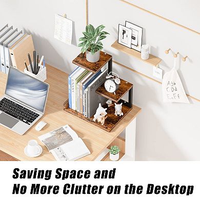 Desk Shelf Organizer 3 Tier Wood Bookshelf with Metal Frame