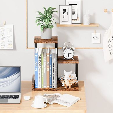 Desk Shelf Organizer 3 Tier Wood Bookshelf with Metal Frame