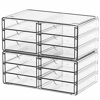 2Pack Stackable Clear Drawer Organizer For Craft Supply 12 Small Drawers