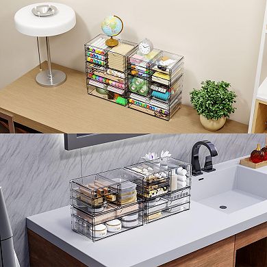 2Pack Stackable Clear Drawer Organizer For Craft Supply 12 Small Drawers