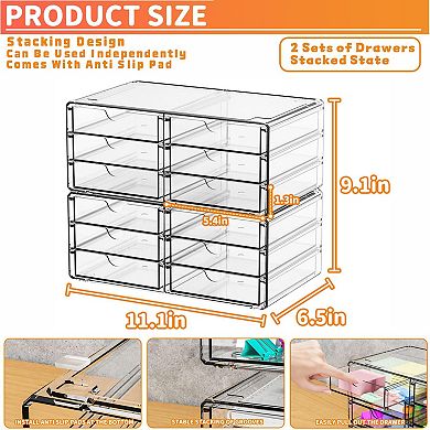 2Pack Stackable Clear Drawer Organizer For Craft Supply 12 Small Drawers