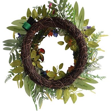 22 Inch Sunflower and Daisy Wreath with Eucalyptus and Fairy Lights