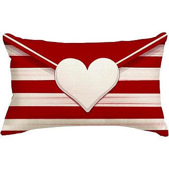 Striped Envelope Red Heart Valentine Pillow Cover 12x20