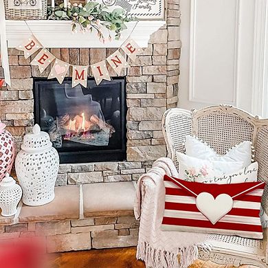 Striped Envelope Red Heart Valentine Pillow Cover 12x20
