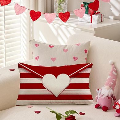 Striped Envelope Red Heart Valentine Pillow Cover 12x20