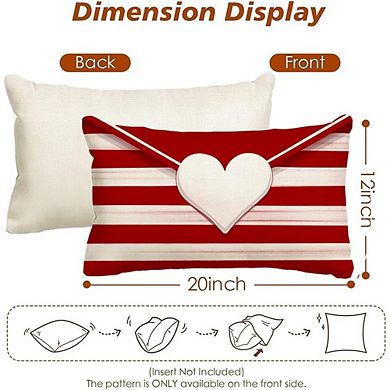 Striped Envelope Red Heart Valentine Pillow Cover 12x20