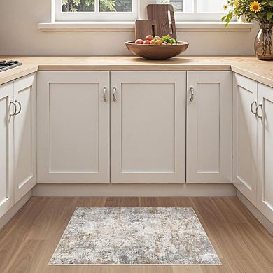 2x3 Neutral Abstract Rug Low-Pile, Non-Slip, Washable Mat