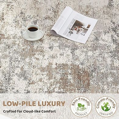 2x3 Neutral Abstract Rug Low-Pile, Non-Slip, Washable Mat