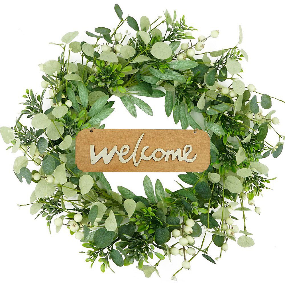 Eucalyptus Wreath with Welcome Sign Farmhouse Front Door Decor for All ...