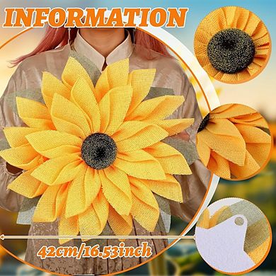 16.5 Inch Sunflower Wreath with Burlap for Front Door Rustic Decor
