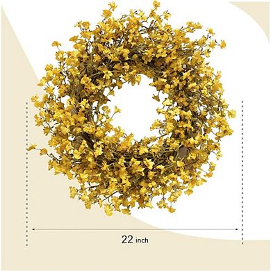 22 Inch Yellow Forsythia Flower Wreath for Front Door and Home Decor