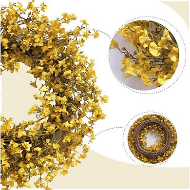 22 Inch Yellow Forsythia Flower Wreath for Front Door and Home Decor