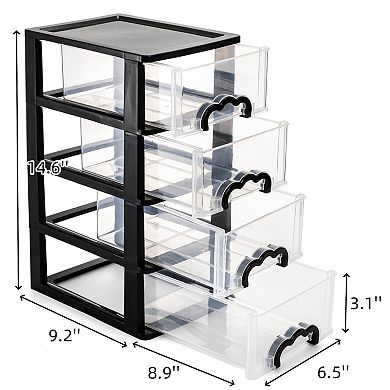 Desktop 4-Drawer Organizer Clear Plastic Storage Unit