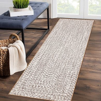 Modern Washable Rugs - Non-Slip, Stain Resistant Braid Pattern Area Rug for Living Room, Bedroom