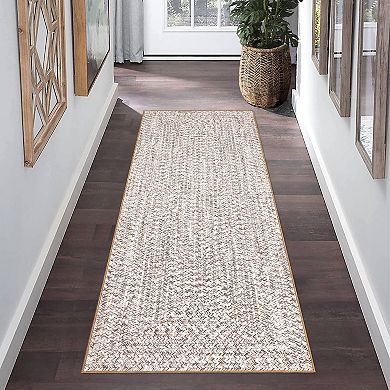 Modern Washable Rugs - Non-Slip, Stain Resistant Braid Pattern Area Rug for Living Room, Bedroom