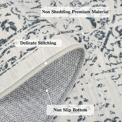 Vintage Low-Pile Area Rug - Stain & Slip Resistant, Non-Shedding Soft Carpet for Bedroom, Dining