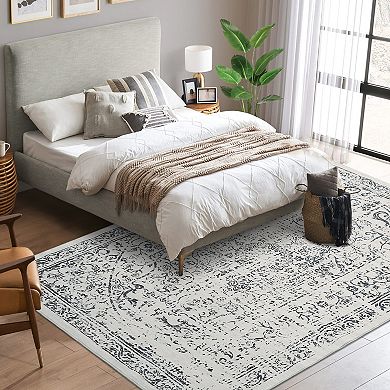 Vintage Low-Pile Area Rug - Stain & Slip Resistant, Non-Shedding Soft Carpet for Bedroom, Dining