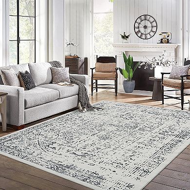 Vintage Low-Pile Area Rug - Stain & Slip Resistant, Non-Shedding Soft Carpet for Bedroom, Dining