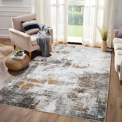 Boho Washable Rugs with Non-Slip Backing, Low Pile Geometric Carpet for Bedroom & Nursery