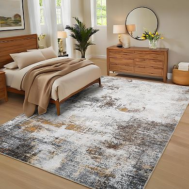 Boho Washable Rugs with Non-Slip Backing, Low Pile Geometric Carpet for Bedroom & Nursery