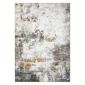 Boho Washable Rugs with Non-Slip Backing, Low Pile Geometric Carpet for Bedroom & Nursery