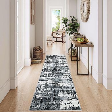 Modern Low Pile Abstract Rug - Washable, Non-Slip, Foldable Large Carpet for Living Room & Bedroom