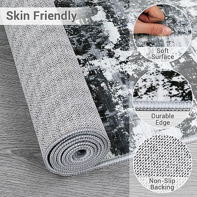 Modern Low Pile Abstract Rug - Washable, Non-Slip, Foldable Large Carpet for Living Room & Bedroom