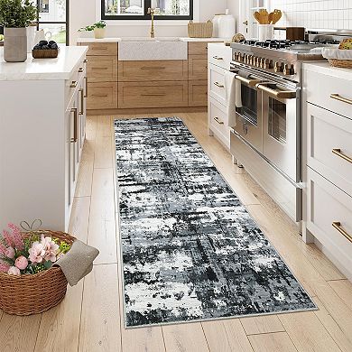 Modern Low Pile Abstract Rug - Washable, Non-Slip, Foldable Large Carpet for Living Room & Bedroom
