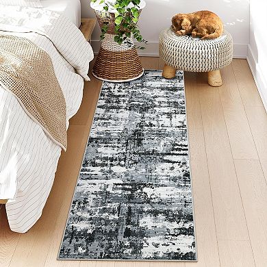 Modern Low Pile Abstract Rug - Washable, Non-Slip, Foldable Large Carpet for Living Room & Bedroom