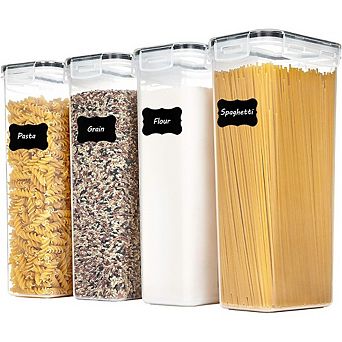 Airtight Food Storage Containers, 4 pc 2.8L Pasta Canisters with Lids, Black